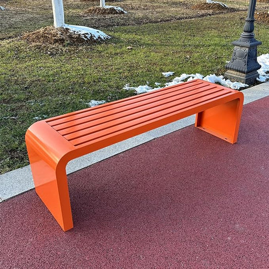 Metal Garden Bench, Weatherproof Backless Patio Benches, Outdoor Park Bench, Front Porch Bench, Pool Deck Bench, Choice of Colours, for Park, Yard, Porch, Lawn(Orange,47.2in/120cm)