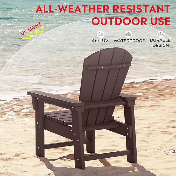 Costaelm Kids Adirondack Chair Set of 4, Plastic Outdoor Kids Chair Toddler Patio Furniture and Outdoor Children Picnic Activity Lawn Chair for Garden, Patio, Backyard & Beach, Dark Brown