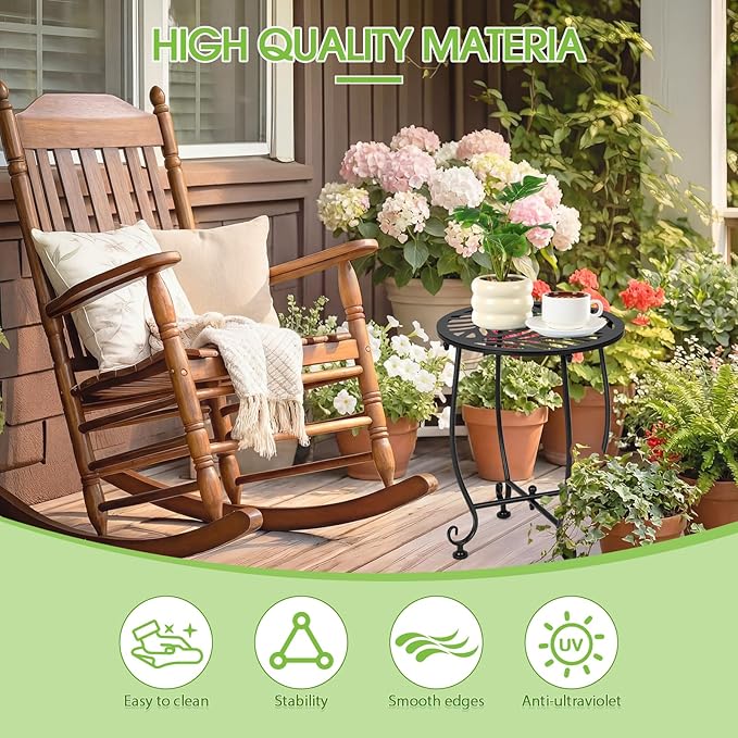 Thyle 2 Pcs Outdoor Side Table with Flower Cutout 13" Metal Small Round Weather Resistant Patio Side Tables for Outside, Balcony, Porch, Garden Bistro Indoor Outdoor Yard(Hollow Leaf)