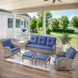Belord 5 Piece Patio Rocking Chairs Furniture Set - Outdoor Wicker Furniture with Ottomans and Side Table - Photo 9