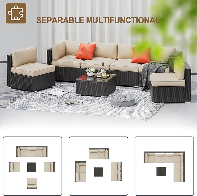 SUNCROWN 7-Piece Outdoor Sectional Sofa Couch - PE Rattan Wicker Modular Patio Furniture Conversation Set with Washable - Photo 7