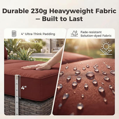 RADIATA 51.2" Outdoor Loveseat Sofa Bed, PE Wicker Patio Daybed with 2-Person Double Chaise Lounge, Independent 5-Position Adjustable Backrest, All-Weather Poolside Furniture