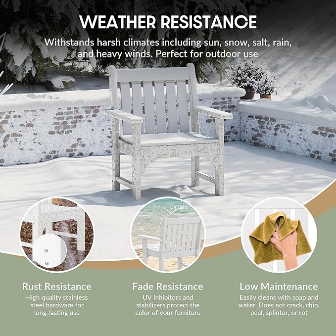 WestinTrends Malibu Outdoor Patio HDPE Adirondack Dining Arm Chair, White