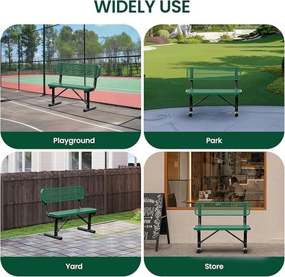 4 Feet Heavy Duty Metal Park Bench for Outside, Outdoor Bench with Backrest & Portable Frame, Commercial Benches for Shopping Malls, Stores, Parks, Patios, Decks, Green
