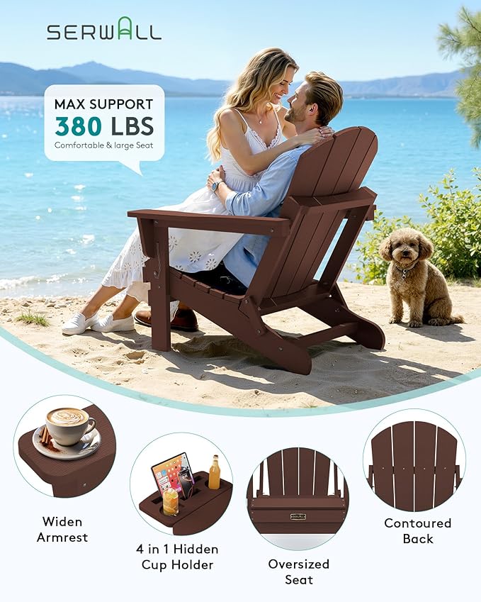 SERWALL Folding Adirondack Chair Set of 2, HIPS Adirondack Chairs with 4 in 1 Cup Holder - Photo 7