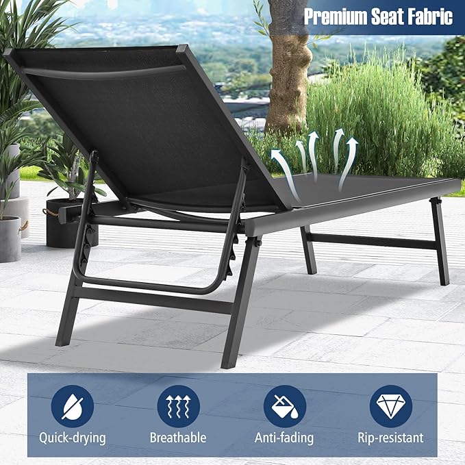 Tangkula 3 Piece Patio Chaise Lounge Set, Aluminum Patio Recliner with Coffee Table, 6-Level Backrest Adjustment - Photo 8