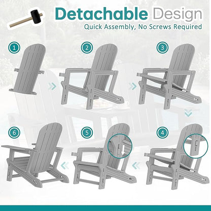 Shintenchi Adirondack Chairs Set of 2,HDPE Adirondack Chairs w/Removable Tablelop & Umbrella Hole,All-Weather Wooden Textured Plastic Outdoor Chairs w/Cup Holders for Garden Backyard Pool,Light Gray