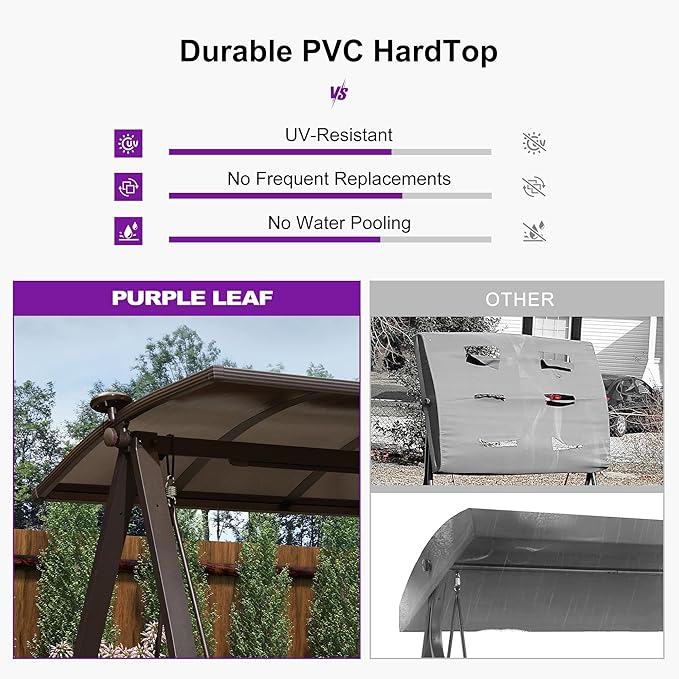 PURPLE LEAF 2-Seat Porch Swing with Adjustable PVC Canopy Metal Patio Bench Glider Swing Bed Outdoor Swing Chair with - Photo 6