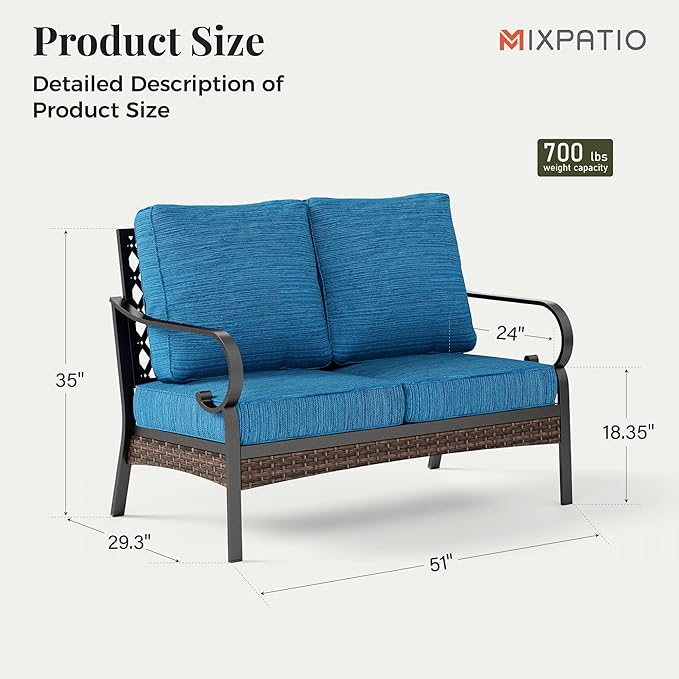 Patio Furniture Sofa, Love-Seat Patio Sofa Steel Frame Outdoor Sectional Couch with Deep Seating and 5.75” Cushions for - Photo 2