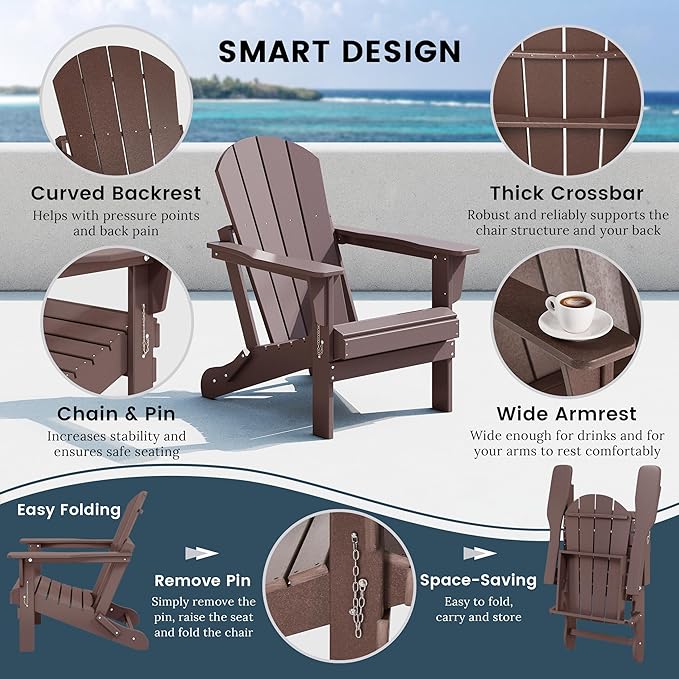WO WESTIN OUTDOOR HDPE Laguna Outdoor Folding Poly Adirondack Chair (Set of 4), Dark Brown