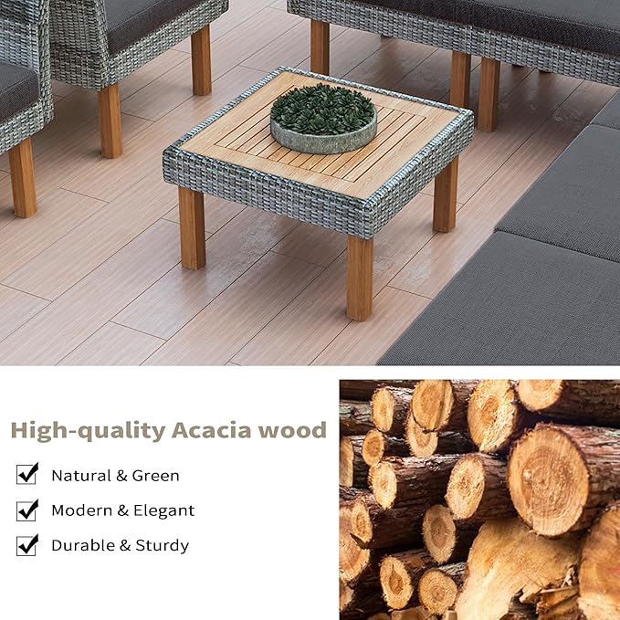 Quarte 9-Piece Patio Rattan Furniture Set, Outdoor Wicker Conversation Set with Coffee Table - Photo 4