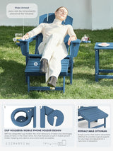 KINGYES Folding Adjustable Adirondack Chair with Ottoman & 2 Cup Holders Set of 6 - Photo 3