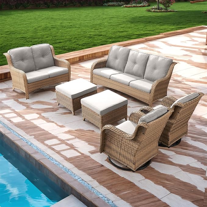 Rilyson Patio Furniture Swivel Chairs Set - 6 Piece Wicker Rattan Outdoor Sectional Conversation Sets with 2 Rocking - Photo 8