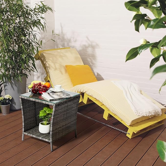 Outvita Outdoor Side Table, Rattan Coffee Table Small End Table with Glass Top Storage for Patio Porch Backyard Balcony - Photo 7