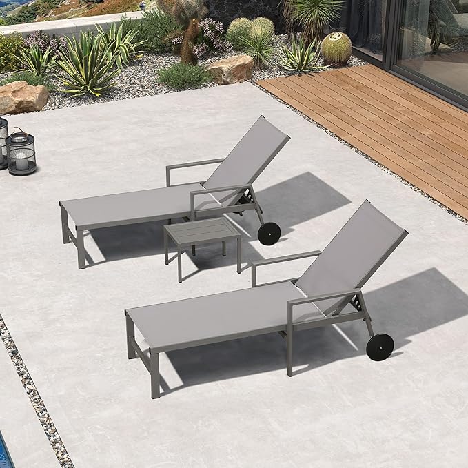 PURPLE LEAF Outdoor Chaise Lounge Set for 2 Aluminum Patio Chaise Lounger Chairs with Armrest and Wheels Adjustable - Photo 1
