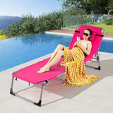 Tangkula Tanning Chair, Outdoor Folding Beach Lounge Chair with Face Hole, Adjustable Footrest, Removable Pillow - Photo 3