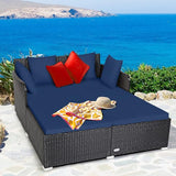 Tangkula Outdoor Rattan Daybed, Sunbed Wicker Furniture w/Spacious Seat, Upholstered Cushion & High-Resilience Sponge - Photo 3