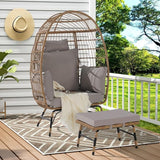 Oversized Wicker Egg Chair with Ottoman, Rattan Patio Egg Chair with Stand and Thick Cushions - Photo 1