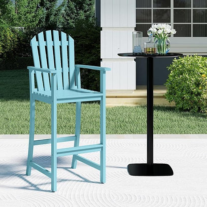 Tangkula Tall Adirondack Chair, Outdoor Acacia Wood Bar Stool with Back, Armrests and Footrest, Bar Height Patio Chair for Balcony, Porch, Deck and Backyard (4,Turquoise)