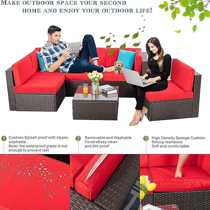 Vongrasig 6 Pieces Patio Furniture Set, Outdoor Sectional Sofa Couch - Photo 3