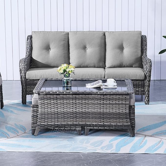 Belord Wicker Outdoor Furniture Patio Furniture Set - 6 Piece Patio Conversation Set with Swivel Rocker Chairs - Photo 8