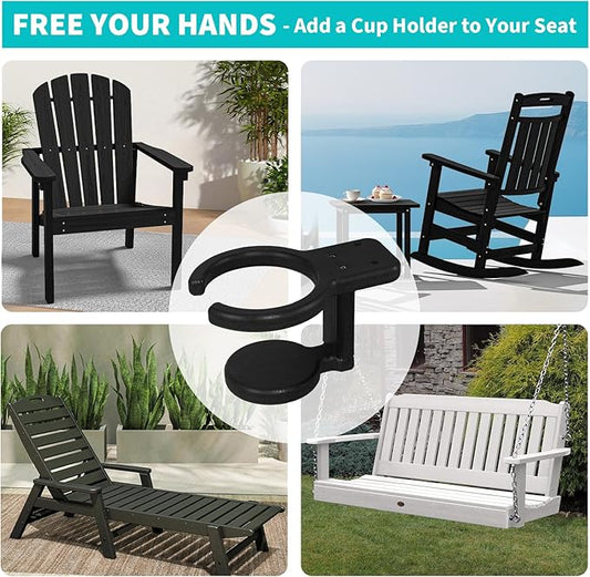 Universal Poly Cup Holder for Adirondack Chairs – Weatherproof, Durable Drink Holder for Resin or Plastic Outdoor Furniture – Easy to Install, Sturdy, Black