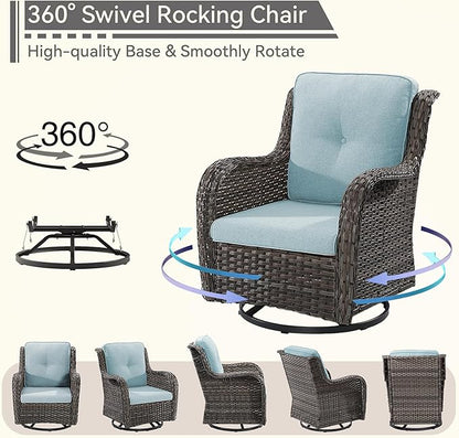 3 Piece Outdoor Wicker Patio Furniture Set, Swivel Rocker Patio Chairs Set with Thickened Olefin Cushions, High Back and Deep Seating, Hand-Woven PE Rattan for Porch, Deck