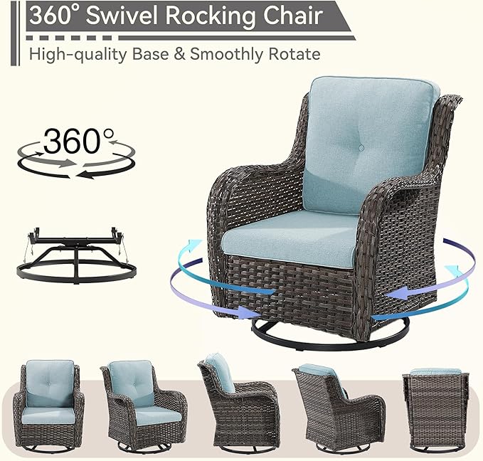 6 Piece Outdoor Wicker Patio Furniture Set, Outdoor Swivel Rocker Patio Chairs Set with Thickened Olefin Cushions - Photo 4