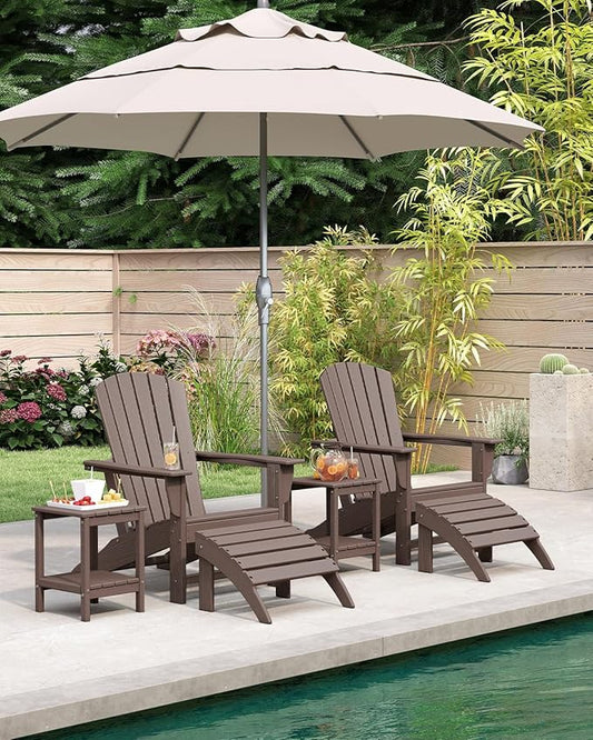 BRIOPAWS Adirondack-Chairs-Set of 4 | Brownwood Grain |Fire Pit Chair | Oversized | HDPE Plastic | Weather Resistant | for Deck Outdoor Poolside Campfire
