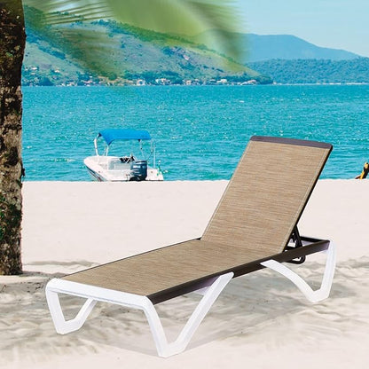 Domi Outdoor Chaise Lounge, Adjustable Aluminum Patio Lounge, Plastic Pool Lounge Chair for Deck Lawn Backyard (1 Brown Chair W/O Table)
