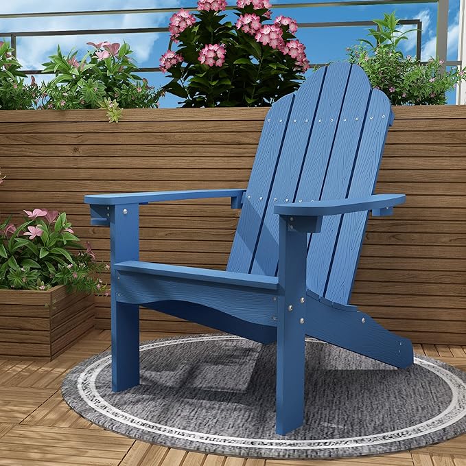 LUE BONA HDPS Adirondack Chairs Set of 4, Long-Lasting All-Season Outdoor Patio Chairs, Hidden Cup Holder, 350 LBS, Navy Blue