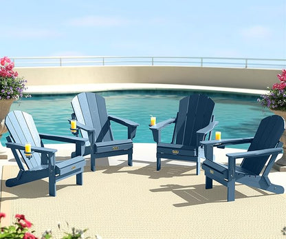 SERWALL Folding Adirondack Chair Outdoor Adirondack Chairs with Cup Holder, Weather Resistant Fire Pit Chairs for Patio - Blue