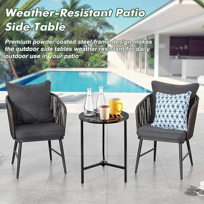 Party Zealot Set of 2 Small Round Metal Side Tables 13 Inches Black Outdoor End Tables for Patio, Balcony, Porch or Garden – Weather-Resistant Corner Coffee Table for Small Spaces & Indoor Plant Stand
