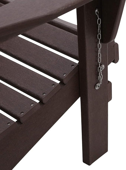 WO Home Furniture 3pc Set - HDPE Poly Adirondack Chair with Ottoman/Footrest and Square Side Table, All Weather and UV Resistant for Outdoor Patio Backyard, Garden, Dark Brown