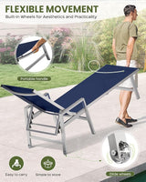Patio Chaise Lounge Chair Outdoor with Wheels&Armrests, Aluminum Pool Lounge Chairs 5-Position Adjustable Recliner - Photo 5