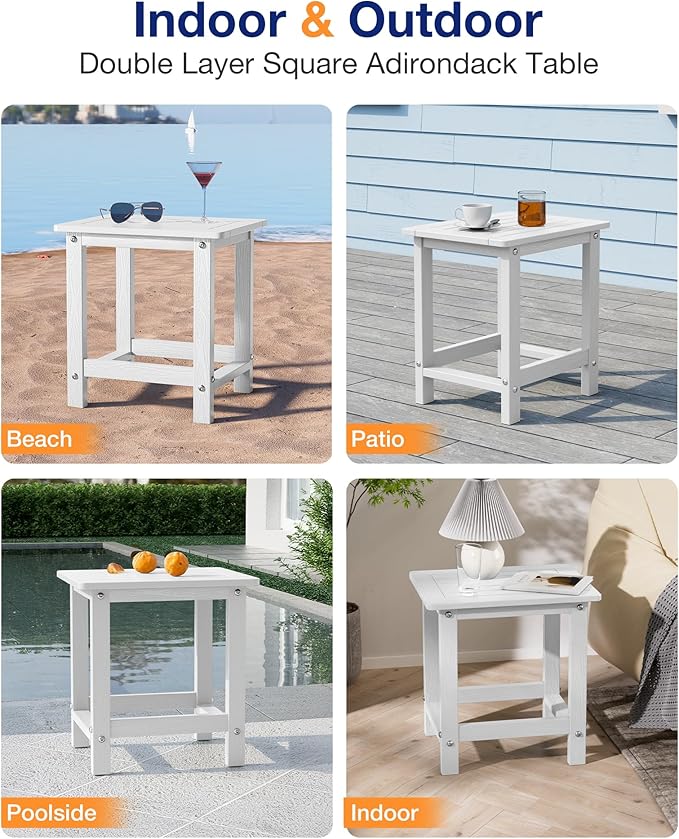 YEFU Outdoor Side Table for Patio: 16" HIPS Weather - Resistant Adirondack Tables - Waterproof Small Square End Tables - Photo 7