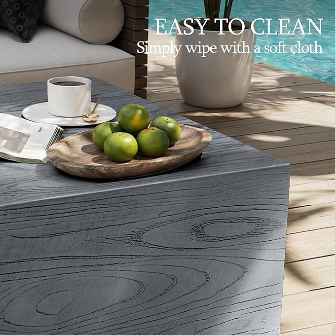UPHA 28" Square Outdoor Coffee Table, Modern Hollow Concrete Patio Table, Small Minimalist Low Accent Table for Living Room, Balcony, Deck, Backyard, Gray Wood Finish