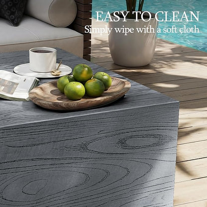 UPHA 28" Square Outdoor Coffee Table, Modern Hollow Concrete Patio Table, Small Minimalist Low Accent Table for Living Room, Balcony, Deck, Backyard, Gray Wood Finish
