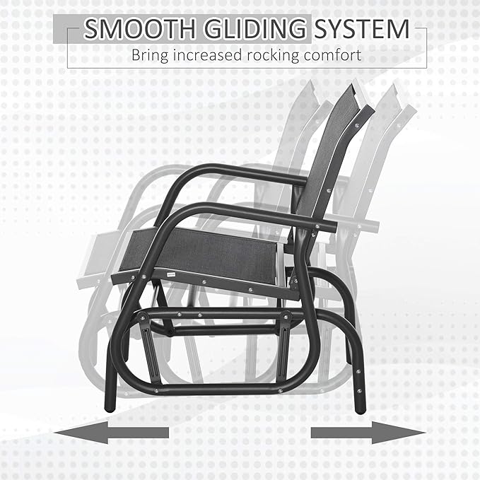 Outsunny Porch Glider, Metal Frame Swing Glider Chair with Breathable Mesh Fabric, Steel Frame and Curved Armrests for Garden, Poolside, Backyard, Balcony, Black