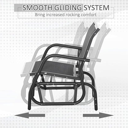 Outsunny Porch Glider, Metal Frame Swing Glider Chair with Breathable Mesh Fabric, Steel Frame and Curved Armrests for Garden, Poolside, Backyard, Balcony, Black