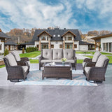 Rilyson Wicker Patio Furniture Set - 8 Piece Rattan Outdoor Sectional Conversation Sets with 4 Swivel Rocking Chairs - Photo 2