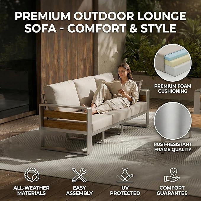 ZANDOR Aluminum Outdoor Patio Furniture - 1 Pcs Loveseat and Coffee Table - Photo 5