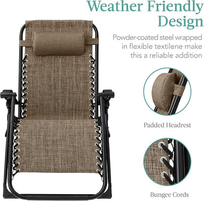 Best Choice Products Oversized Zero Gravity Chair, Folding Outdoor Patio Recliner, XL Anti Gravity Lounger w/Removable Cushion, Cup Holder, Side Tray, 350lb Capacity - Taupe
