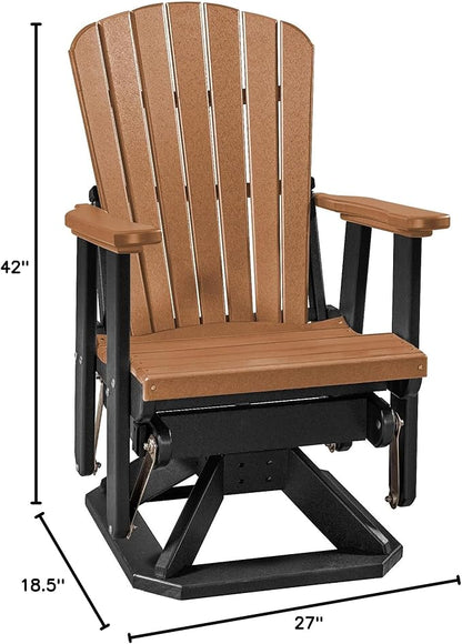 DutchCrafters Slat Fan Back Poly Adirondack Swivel Glider Outdoor Patio Chair (Black & Cedar)