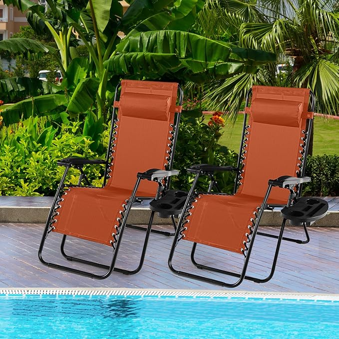 Tangkula Zero Gravity Chair, Folding Patio Lounge Chair Adjustable Outdoor Recliner with Cup Holder - Photo 2