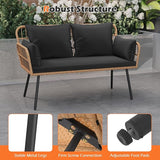 Tangkula Patio Wicker Loveseat, Outdoor Rattan 2-Seat Cushioned Sofa with Heavy Duty Metal Frame, for Backyard, Porch - Photo 8