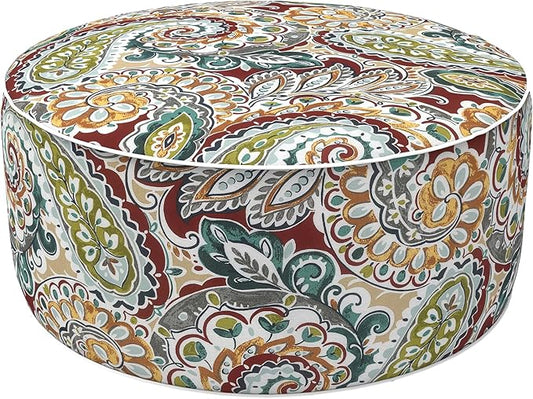 LVTXIII Inflatable Stool Ottoman Footrest with Handle, Decorative Fade-Resistant Foot Stool, Indoor or Outdoor Pouf for Home Garden and Camping Use, D21 x W 21 x H9, Paisley Chilli