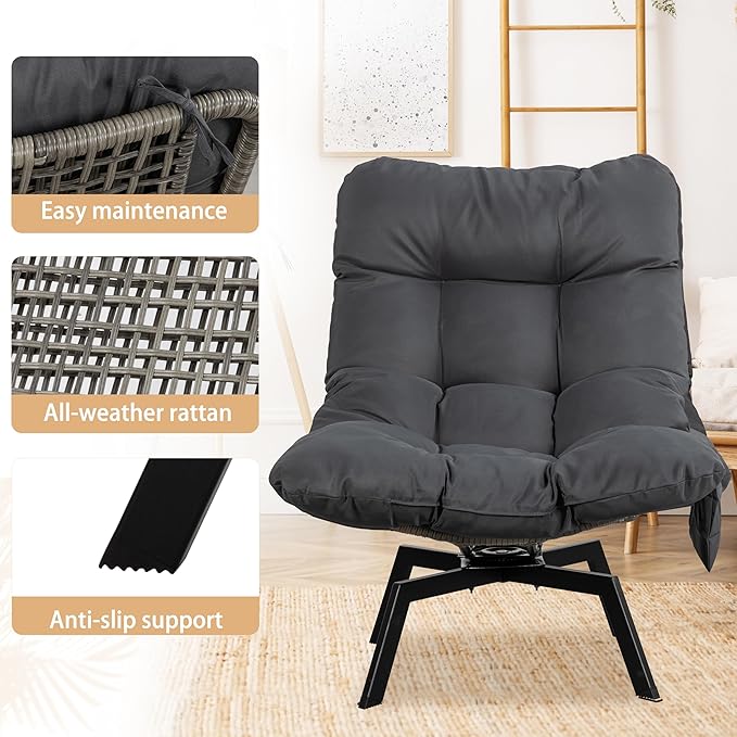 JAMFLY Rattan Swivel Chair, 360° Wicker Swivel Chairs with Thickened Cushions & Side Storage - Photo 5