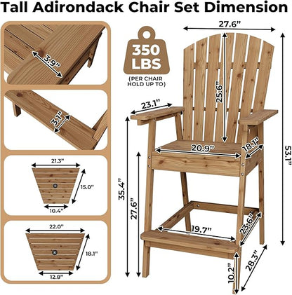 Outdoor Adirondack Barstools with Connecting Tray, Tall Adirondack Chairs Bar Chairs for Deck, Balcony, Backyard, Patio Bar Stool Chair with High Back, Bar Height Adirondack Chairs Set of 4