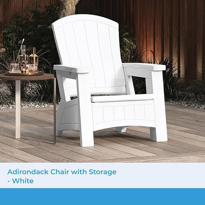 Suncast UV-Resistant Stylish Adirondack Outdoor Backyard Patio Chair with in-Seat Storage, White